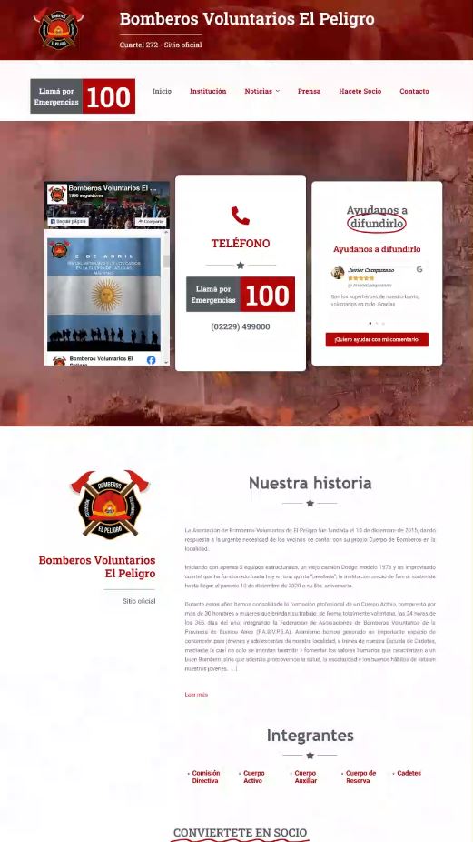 Diseño web del sitio de Bomberos Voluntarios El Peligro